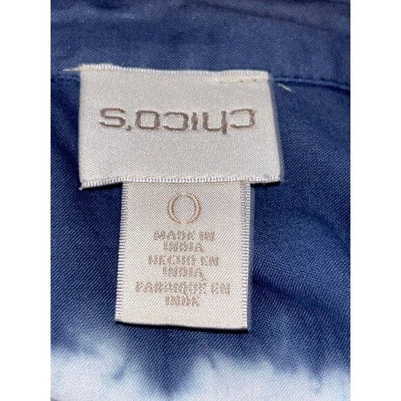 Chicos Sz 0 (SMALL) Blue White Tie Dye Stripe Button Front Shirt Tunic EUC - Picture 10 of 13